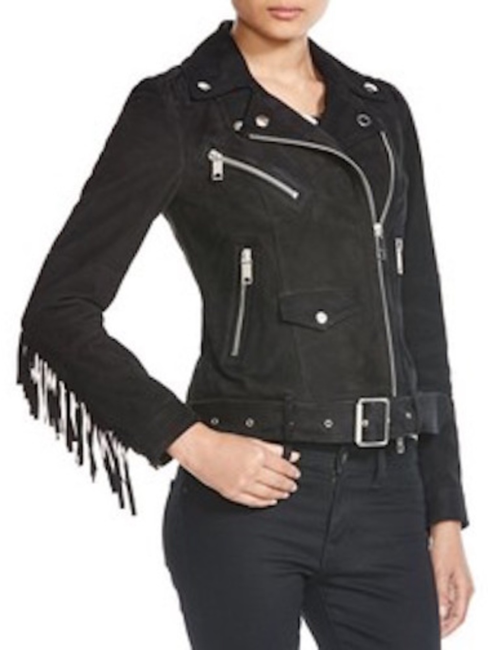 NWT BURBERRY WOMENS FRINGED SUEDE LEATHER BIKER JACKET COAT US 2 EU 36
